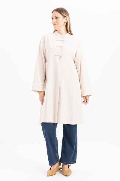 ALLDAY Stone-Half Patched Tie-Up Linen Tunic