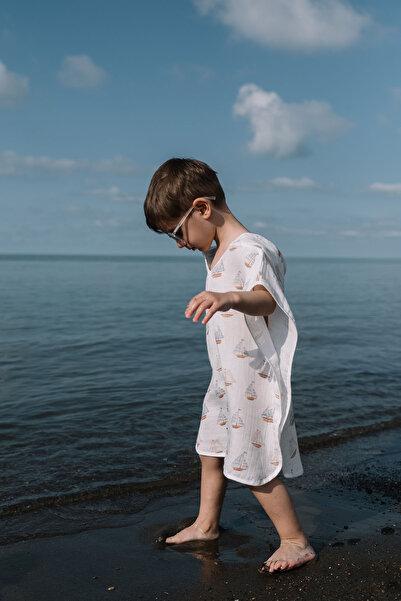 Tuğba Kuğu Muslin Poncho - Pureline Series - Sail Boats