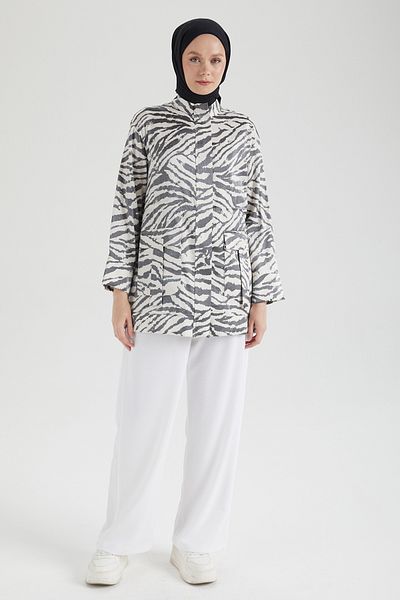 Armine Denim Fabric Stone Detailed Hidden Zipper Summer Tunic