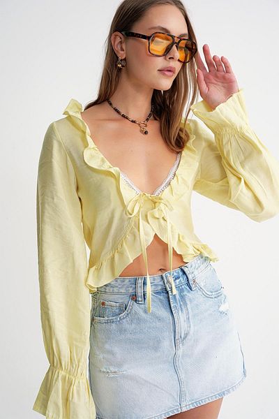 Mixray 4712 Women's Flounced Modal Bolero Blouse Yellow