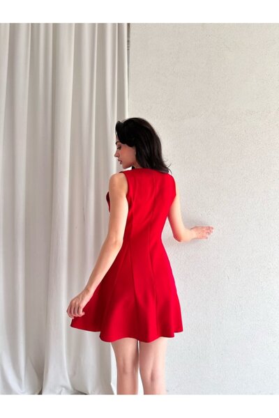 popibutik Kadın Kruvaze Yaka Düğmeli Mini Elbise