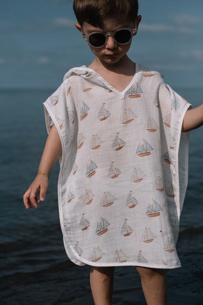 Tuğba Kuğu Muslin Poncho - Pureline Series - Sail Boats
