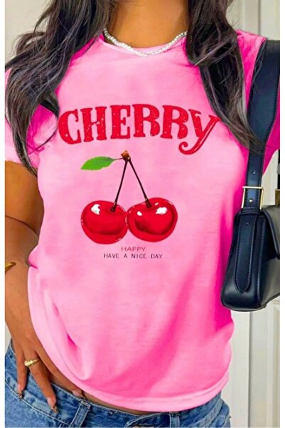 pandy Tricou oversize cu mânecă scurtă unisex cu imprimeu cireșe