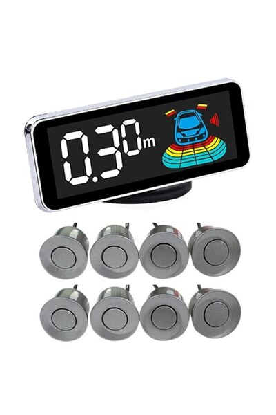 OEM Parking Sensors Front and Rear, Dark Gray Color, 8 Sensors, LCD Display and Audible Alert