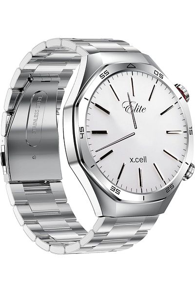 X.Cell Xcell Elite7 Smartwatch, 1.52" HD, BT Calling, Wireless Charge, HR/BP/O2, IP67 – Silver Metal