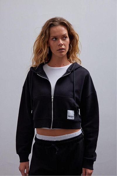 bases. Zippered Crop Sweatshirt with Fleece Inside