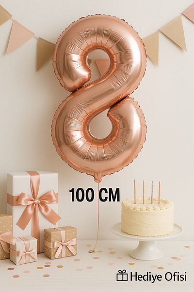 hediyeofisi Foil Balloon 8 Number Helium Balloon 100 Cm Rose Color - 8 Years Old Balloon - 8 Years Old Balloon -8 Number Balloon