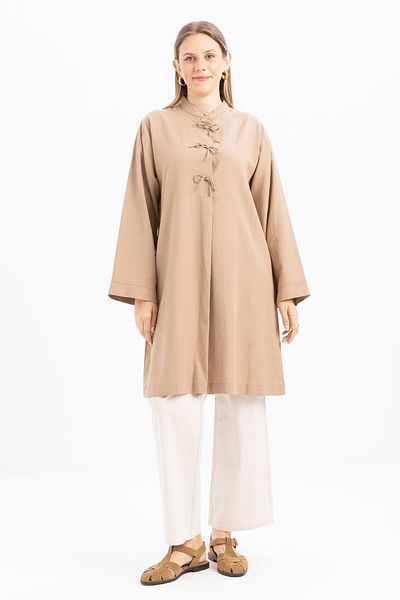 ALLDAY Mink-Half Patched Tie Linen Tunic