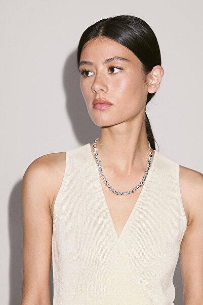 Massimo Dutti Bağcıklı kruvaze triko yelek