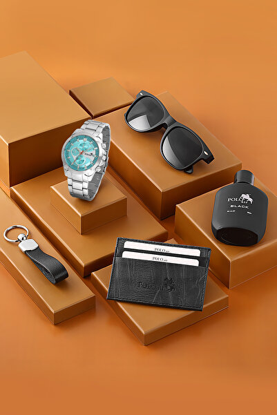 Polo Air Erkek Kol Saati Gözlük Parfüm Kartlık Anahtarlık Kombin Gümüş Turkua...