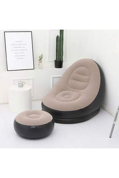 SIKS Inflatable Armchair Set With Footrest, 116x88x83cm, 55x55x29cm, Pump Included, Black/Beige