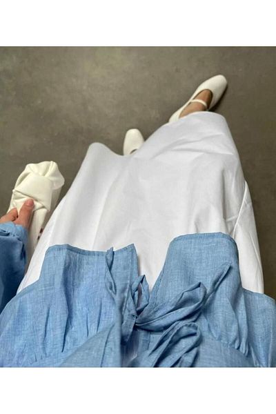 GALAVİP Women's New Season Long Double Pocket Poplin Elastic Waist Skirt Unlined (90 cm)