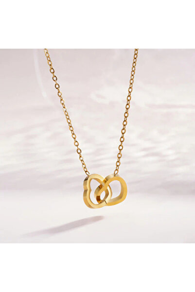 Aura Takıcım Çift Kalp Kolye Altın Renk Kaplama