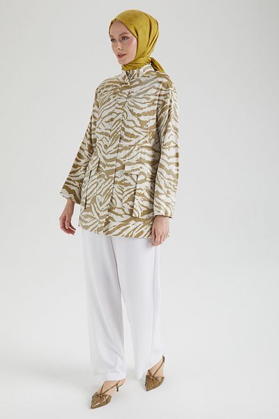 Armine Denim Fabric Stone Detailed Hidden Zipper Summer Tunic