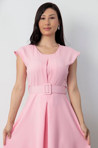 PULLIMM Rochie cu centură plisată cu decolteu rotund 2025-4236