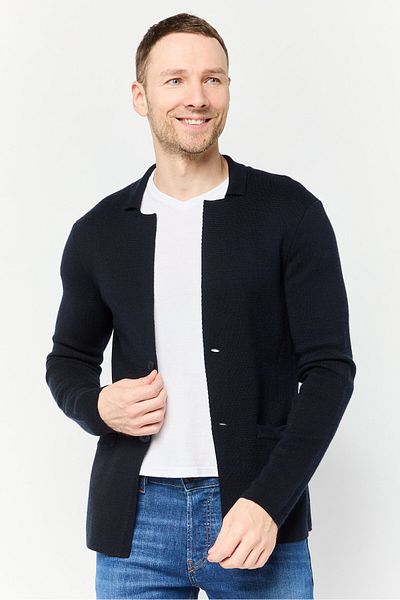 Emporio Armani Men Regular Fit Textured Cardigan, Dark Navy