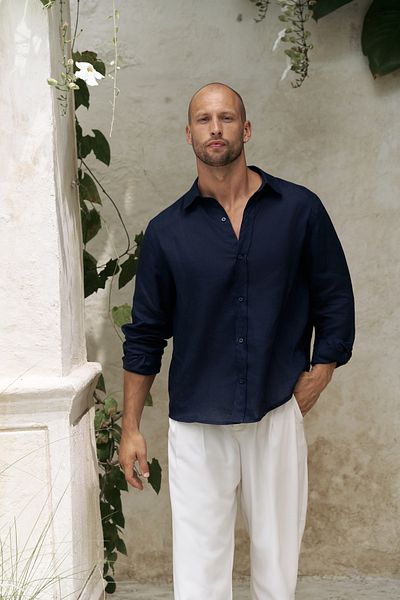 BOHEMAİ Ανδρικό πουκάμισο Bice Navy Blue Oversize