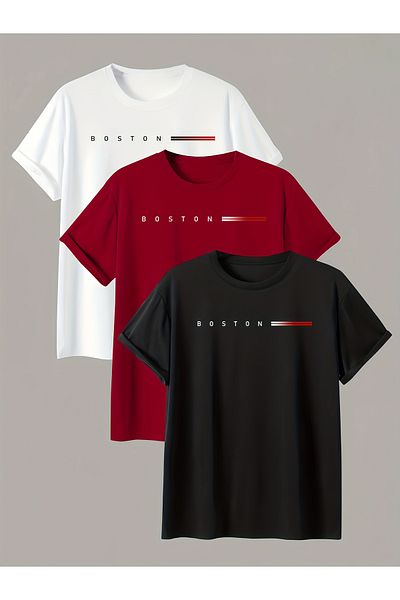 uyguntarz Μπλουζάκι Unisex Boston με εμπριμέ σχέδιο 3 τεμαχίων