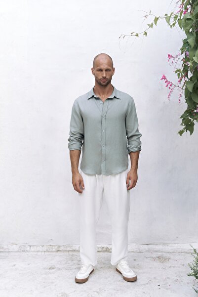 BOHEMAİ Bice Mint Linen Oversize Men's Shirt