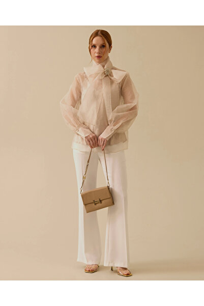 SEÇİL Fular Yakalı Taşlı Transparan Bluz