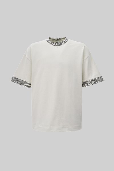 Machinist Men's Collar and Sleeve Edge Printed Oversize Space Gray T-Shirt