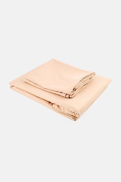 COTTON HOME 3 Pieces Plain Fitted Sheet With Pillow Case Set, Tan