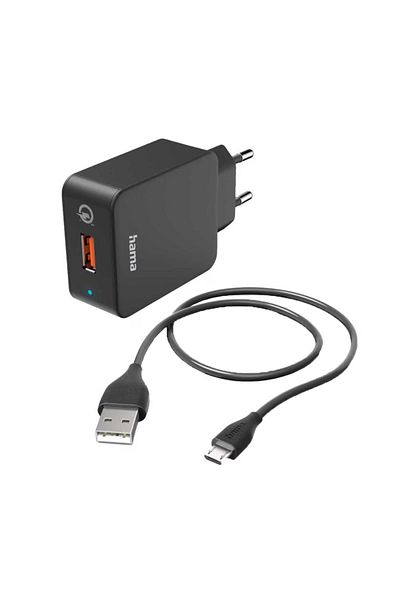 Hama Hama 201621 mains charger, 1x USB-A, 19.5W, microUSB, 1.5m (Black)