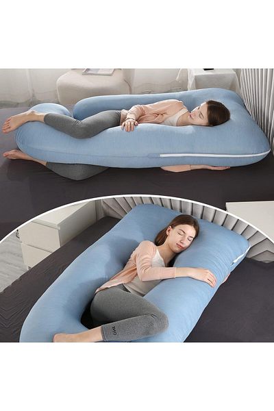 F.A.M.S Pregnancy Pillow G Shape Luxurious Maternity Support Pillow for Comfort and Back Relief - Blue