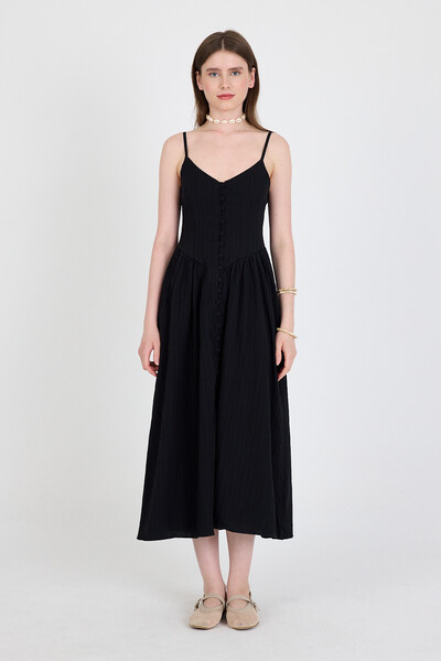 Rays Μίντι φόρεμα με μαύρο λουράκι με κουμπιά V λαιμόκοψη 2487