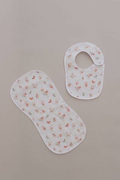 Tuğba Kuğu Muslin Apron and Shoulder Cloth - Pureline Series - Warm Flowers