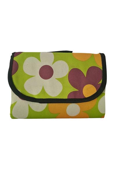 SIKS Waterproof Blanket, For Beach And Camping, 150x145 Cm, Green Pattern With Flowers