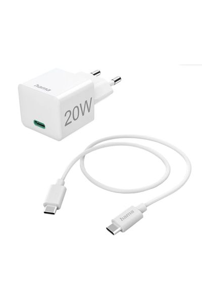 Hama Hama 201675 mains charger, USB-C, PD, 20W, 1m (White)