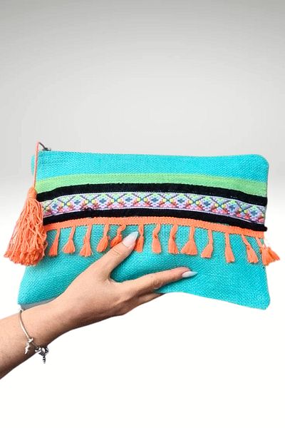 KRIMO Women's Jute Clutch Design Cloth Portfolio Bag
