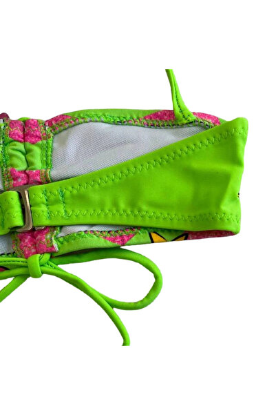 hazelin Girl's Neon Green Unicorn Patterned Strapless Bikini Suit for 2-8 Years Hzl24S-Lc3658