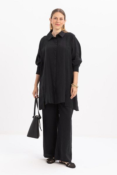 ALLDAY Anthracite-Slit Detailed Large Size Modal Trousers Suit