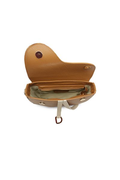 BESSO Dolce Dettaglio brown and cream genuine leather shoulder bag