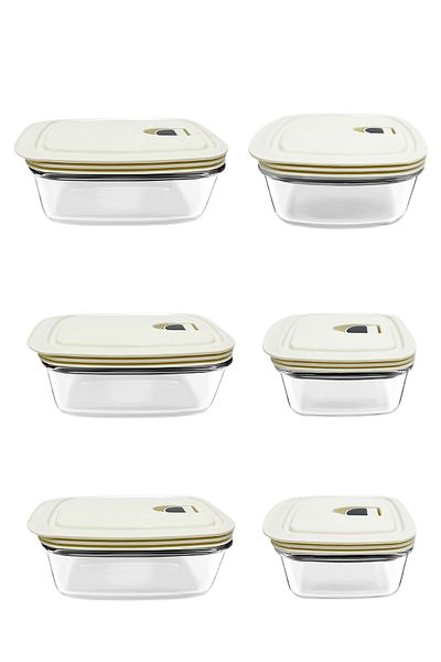 Karaca Cream 6-Piece Glass Transparent Storage Container Set