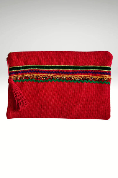 KRIMO Women's Jute Clutch Design Cloth Portfolio Bag