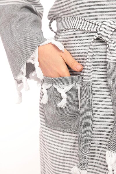 Lio20 Unisex Hürrem Tassel Model Μπάνιο-Πισίνα-Θάλασσα-Παραλία Βαμβακερό μπουρνούζι-Ανθρακί