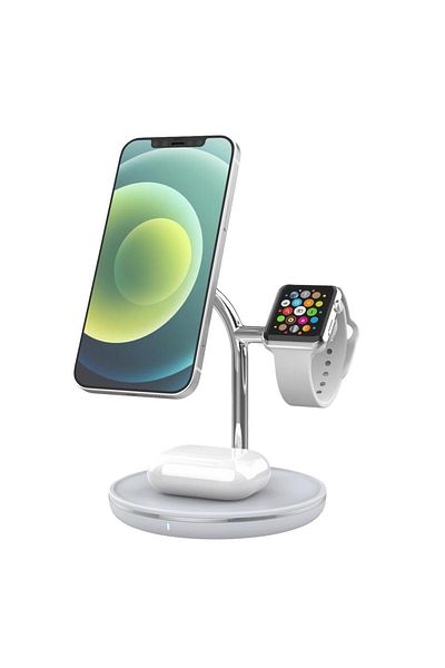 TELLUR Tellur office wireless charger, 3-in-1, certified MagSafe 15W, Watch 2.5W, TWS 5W (White)