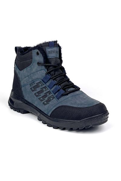 KAJILA Men's Navy Blue Zippered Lace-Up Outdoor Water Cold Resistant Comfortable Fur Lined Trekking Winter Boots