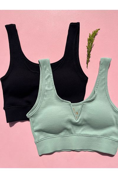 LEYNA BUTİK Cotton Combed Camisole Fabric Fixed Pad V Neck Half Singlet
