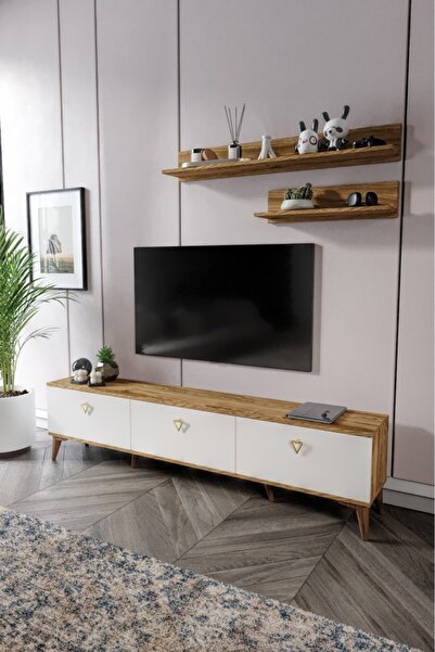 mapahomeliving Simple Modern 180 Cm SMP18033 Tv ünitesi 2 Raflı Eekru Ceviz