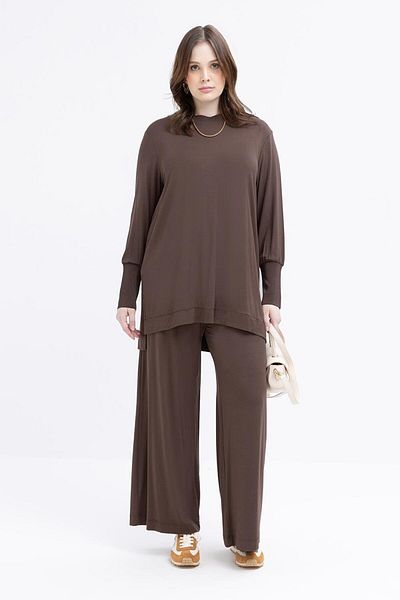 ALLDAY Coffee-Plus Size Lycra Trousers Suit