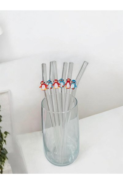 Generic Brand Glass Transparent Straw Sustainable Penguin Figured 6-Piece Glass Straw