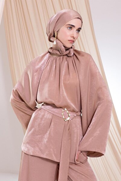 ALLDAY Mink-Bat Sleeve Gathered Collar Trousers Suit