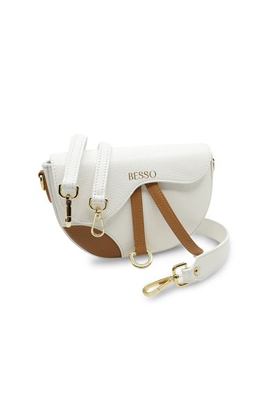 BESSO Dolce Dettaglio white and brown genuine leather shoulder bag
