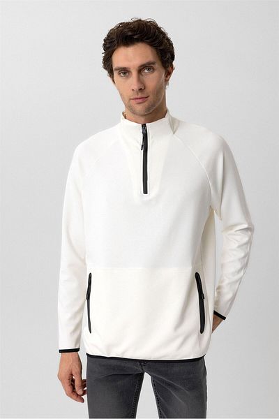 SÜVARİ Regular Fit Stand Collar Zipper Detailed Softjell Sweatshirt