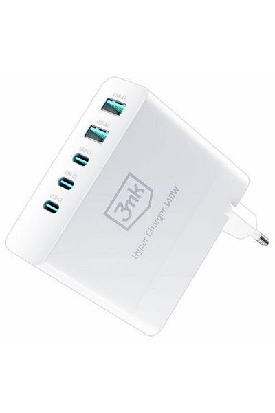 3MK Network charger 3MK Hyper Charger GaN, Quick Charge, 140W, 2 X USB-A, 3 x USB Type-C, (White)