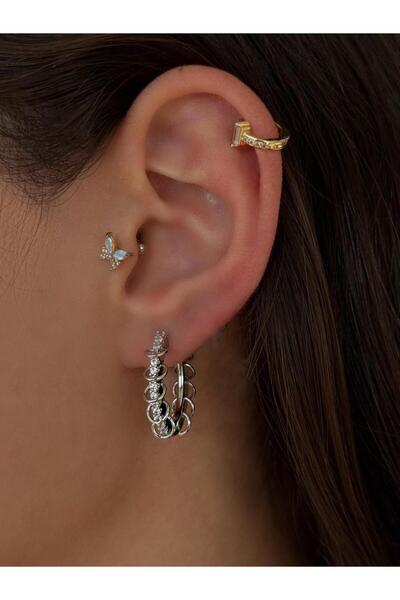 h&b design jewel Çelik Halka Detaylı Küpe